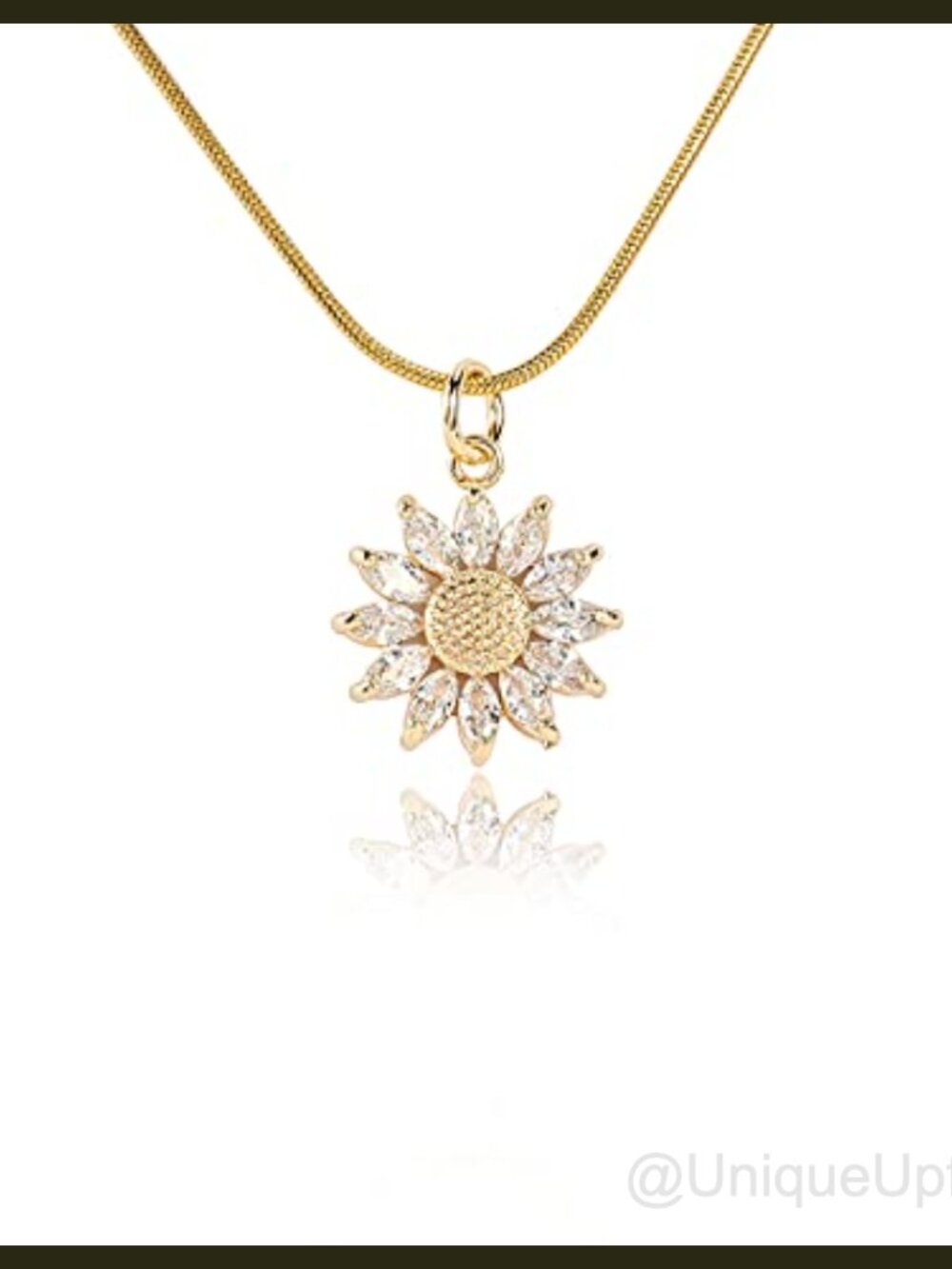 14K Gold Plated Sunflower Pendant Necklace Cubic Zirconia 16+4 Extender